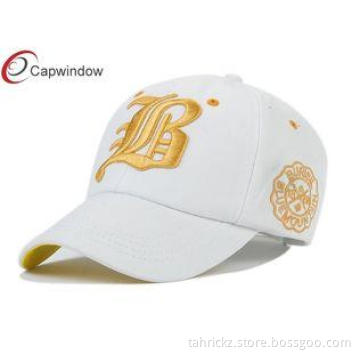 Gold 3D Embroidery Cotton Baseball Caps With Stone Washed F